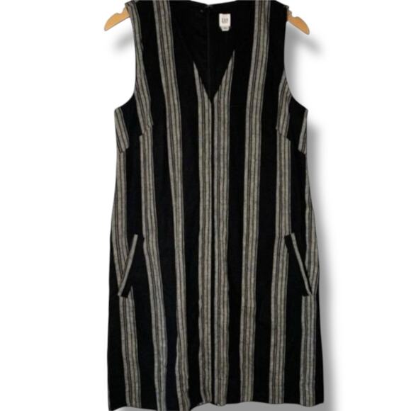 Gap Dress NWT Women's Size Small Linen Shift Comfort Black White Striped Pockets - Picture 1 of 6